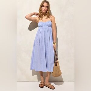 J Crew Airy Gauze Midi Dress NWT Empire Waist Cotton Blue & White Stripe M